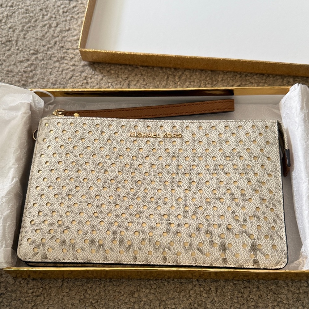 Michael Kors Gold and Brown Wristlet